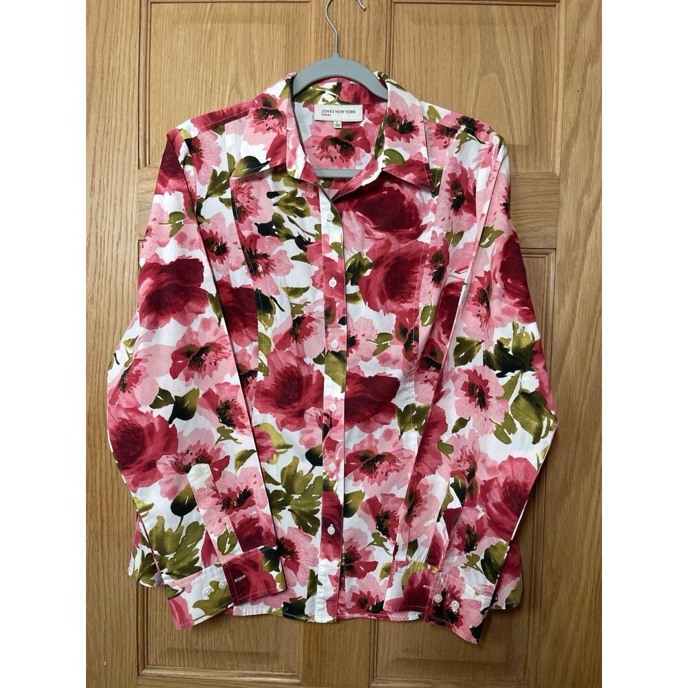 Jones New York Sport Pink Floral Button Down Shirt Large